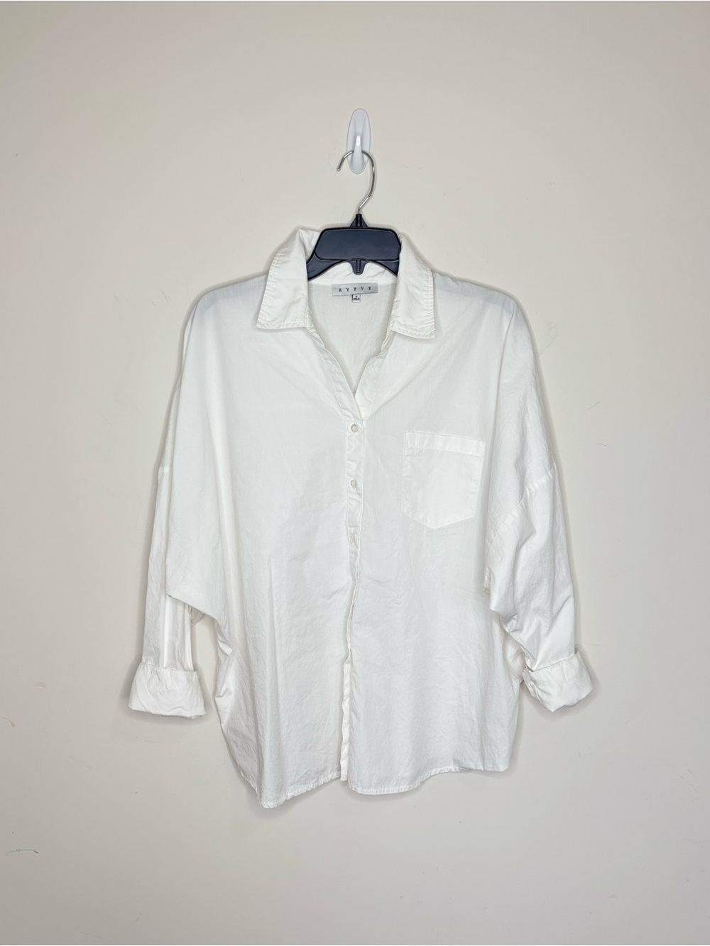 M1 HYFVE Relaxed White Casual Button Down Oversized Shirt Cotton Women Small